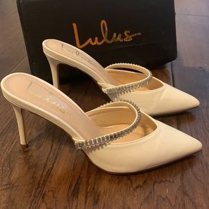 Lulus Franker White Pointed-Toe Rhinestone Mules Heels